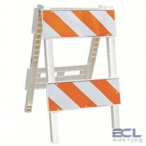 DESCRIPTION: (2) TYPE 2 BARRICADE BRAND/MODEL: CORTINA #13P882 INFORMATION: ORANGE AND WHITE, REFLECTIVE TAPE SIZE: 41" X 41" RETAIL$: $120.80 EA QTY: