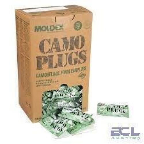 DESCRIPTION: (2) BOXES OF (100) PACKS OF EAR PLUGS BRAND/MODEL: MOLDEX #6609 INFORMATION: CAMO SIZE: 33 DB NRR RETAIL$: $48.57 PER BOX QTY: 2