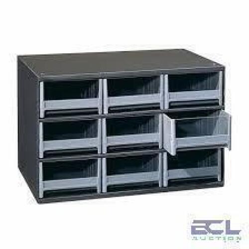 DESCRIPTION: (1) DRAWER BIN CABINET BRAND/MODEL: AKRO-MILLS #18D807 INFORMATION: GRAY SIZE: 17" X 11" X 11". 9 DRAWERS RETAIL$: $278.80 EA QTY: 1