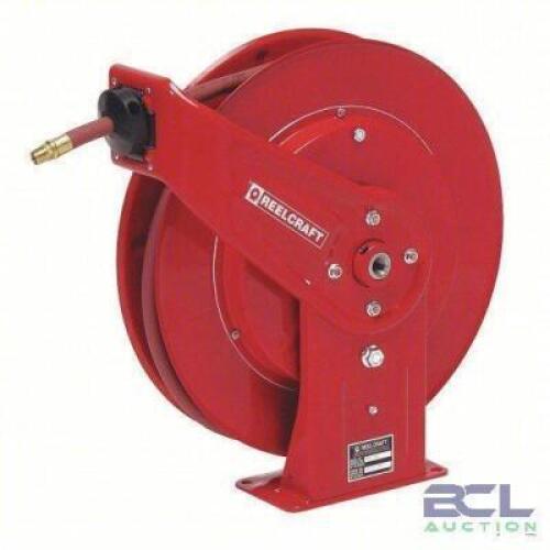 DESCRIPTION: (1) SPRING RETURN HOSE REEL BRAND/MODEL: REELCRAFT #4Z313Q INFORMATION: RED, 1/2 IN MNPT, 3,000 PSI MAX OP PRESSURE SIZE: 50' RETAIL$: $8