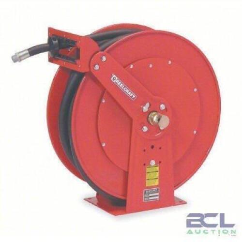 DESCRIPTION: (1) SPRING RETURN HOSE REEL BRAND/MODEL: REELCRAFT #4NB22 INFORMATION: RED, NICKEL PLATED, STEEL, 250 PSI MAX SIZE: 50' RETAIL$: $1230.25
