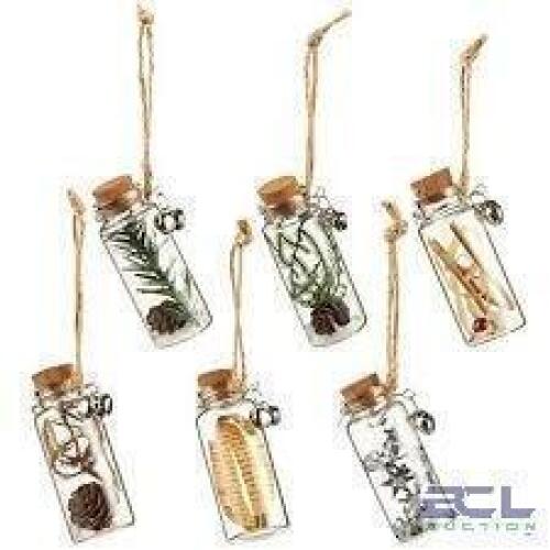 DESCRIPTION: (6) PACKS OF (6) CHRISTMAS TREE DECORATIONS BRAND/MODEL: JUVALE #LJ-YCHCG-060118-06-1 INFORMATION: HANGING GLASS WITH CORK LID, JUTE STRI