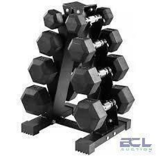 DESCRIPTION: (1) SET OF DUMBBELL WEIGHTS AND RACKBRAND/MODEL: BALANCEFROM #DB-A100INFORMATION: BLACK, INCLUDES (2) @ 10LB, (2) @ 15LB, (2) @ 20LBRETAIL$: $199.99 EAQTY: 1