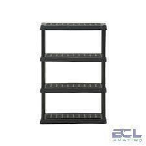 DESCRIPTION: (1) STORAGE SHELF BRAND/MODEL: HART #206167 INFORMATION: BLACK, PLASTIC, 4 TIER, 600 LB CAPACITY SIZE: 18" X 36" X 53" RETAIL$: $134.00 E