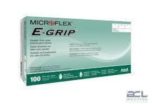 DESCRIPTION: (10) BOXES OF (100) POWDER FREE LATEX GLOVES BRAND/MODEL: MICROFLEX E-GRIP SIZE: XL RETAIL$: $13.79 EA QTY: 10