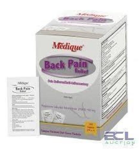 DESCRIPTION: (6) BACK PAIN RELIEF TABLETS BRAND/MODEL: MEDIQUE #483T80 SIZE: 50 DOSES PER BOX RETAIL$: $10.64 EA QTY: 6