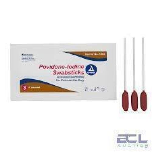 DESCRIPTION: (4) BOXES OF (50) POVIDONE-IODINE SWABSTICKS BRAND/MODEL: DYNAREX #1201 SIZE: 4" RETAIL$: $67.69 EA QTY: 4