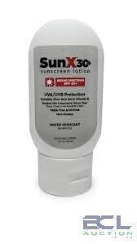 DESCRIPTION: (24) BOTTLES OF SUNSCREEN BRAND/MODEL: SUNX #1PBT5 INFORMATION: 30 SPF SIZE: 2 OZ RETAIL$: $6.78 EA QTY: 24