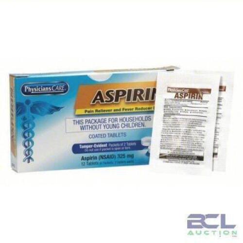 DESCRIPTION: (10) PAIN RELIEF ASPIRIN BRAND/MODEL: PHYSICIANSCARE #31AR02 SIZE: EACH PACK CONTAINS 6 DOES RETAIL$: $3.42 EA QTY: 10