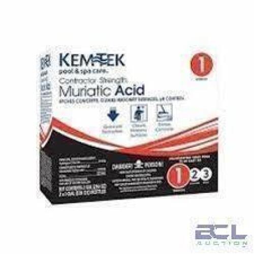 DESCRIPTION: (1) MURIATIC ACID BRAND/MODEL: KEMTEK POOL AND SPA SIZE: 1 GALLON RETAIL$: $20.00 EA QTY: 1