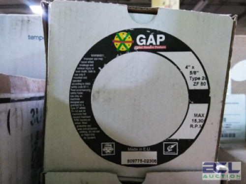 DESCRIPTION: (2) BOXES OF (10) ABRASIVE DISC BRAND/MODEL: GAP #809775-02306 SIZE: 4X5/8 RETAIL$: $25.62 EA QTY: 2