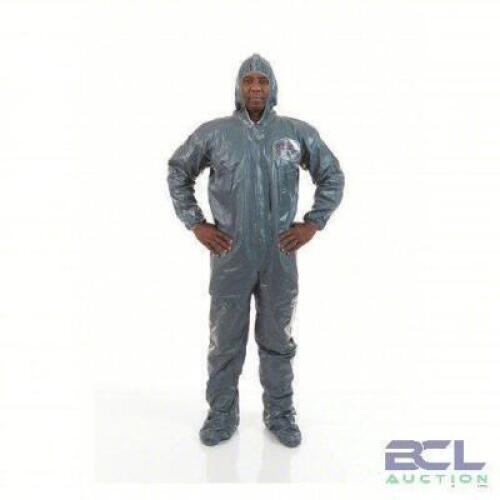DESCRIPTION: (6) HOODED CHEMICAL RESISTANT COVERALLS BRAND/MODEL: INTERNATIONAL ENVIROGUARD #22EU94 INFORMATION: GREEN, BI-LAMINATE SIZE: 2 XL RETAIL$
