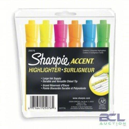 DESCRIPTION: (2) PACKS OF (6) HIGHLIGHTERS BRAND/MODEL: SHARPIE #56JK53 INFORMATION: MULTIPLE COLORS RETAIL$: $10.00 EA QTY: 2