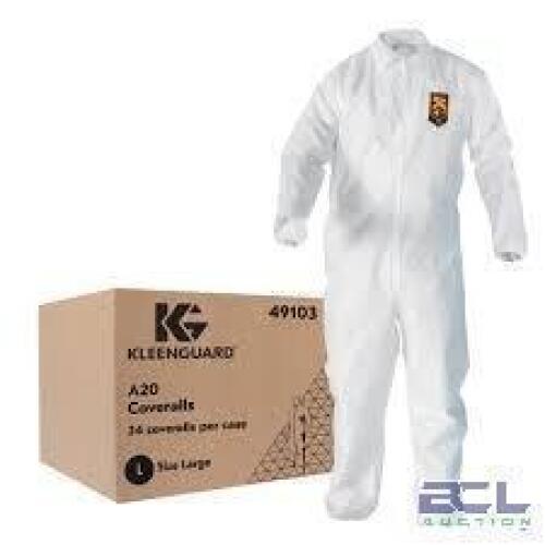 DESCRIPTION: (24) COVERALLS, BREATHABLE BRAND/MODEL: KLEENGUARD #4910301 INFORMATION: WHITE SIZE: MEDIUM RETAIL$: $130.00 TOTAL QTY: 24