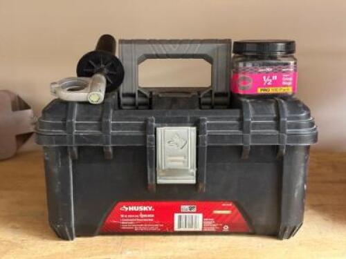 16" TOOL BOX WITH MISC. HARDWARE AND CONTENTS