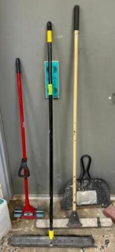 ASSORTED BROOMS AND MOPS