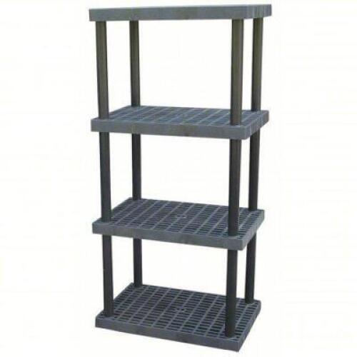 DESCRIPTION: (1) PLASTIC SHELVING BRAND/MODEL: STRUCTURAL PLASTICS #4DV10 INFORMATION: BLACK, PLASTIC, 4 SHELVES SIZE: 36" X 24" X 75" RETAIL$: $387.8