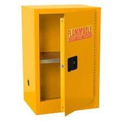DESCRIPTION: (1) FLAMMABLES SAFETY CABINETINFORMATION: YELLOW, STEELSIZE: APPROX 18" X 23" X 35"RETAIL$: $885.00 EAQTY: 1
