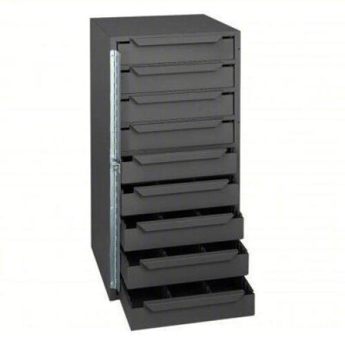 DESCRIPTION: (1) STORAGE CABINET WITH DRAWERS BRAND/MODEL: DURHAM #3KR10 INFORMATION: GRAY SIZE: 24 1/2 IN HT, 12 5/8 IN WD, 12 1/8 IN DP, 9 DRAWERS,