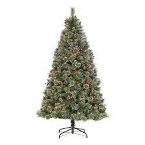 DESCRIPTION: (1) PRE-LIT GLITTERING FROST PINE CHRISTMAS TREE BRAND/MODEL: HOLIDAY TIME #0054 RETAIL$: $159.00 SIZE: 12' QTY: 1