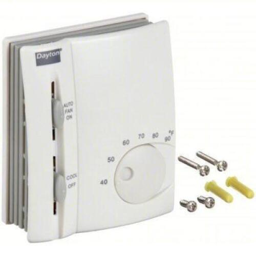 DESCRIPTION: (6) LOW VOLTAGE THERMOSTAT BRAND/MODEL: DAYTON #1UHE7 INFORMATION: COOL ONLY, C/G/RC/TERMINAL DESIGNATIONS, AUTO-ON, ON-OFF, VERTICAL RET