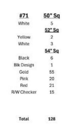 (128) - ASSORTED COLORED SQUARE TABLE LINENS