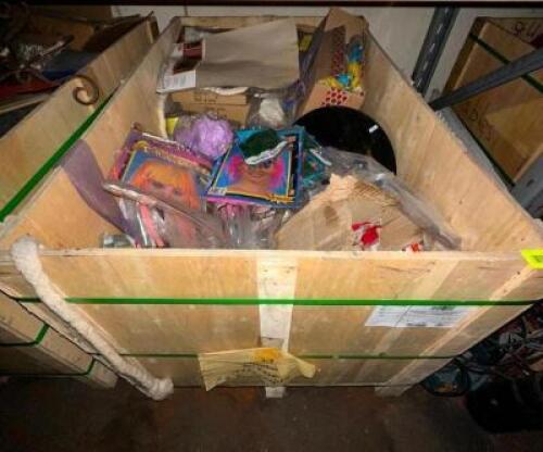 ONE CRATE OF ASSORTED PARTY SUPPLIES AND DECORATIONS