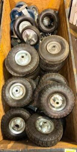 LARGE CRATE WITH ASSORTED WHEELS AND CASTORS