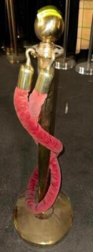 (5)- GOLD STATIONS W/ 6FT VELVET ROPES