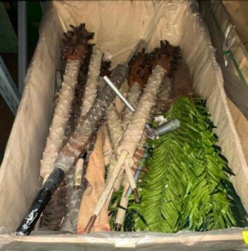 ONE CRATE OF ASSORTED ARTIFICIAL PALM TREES