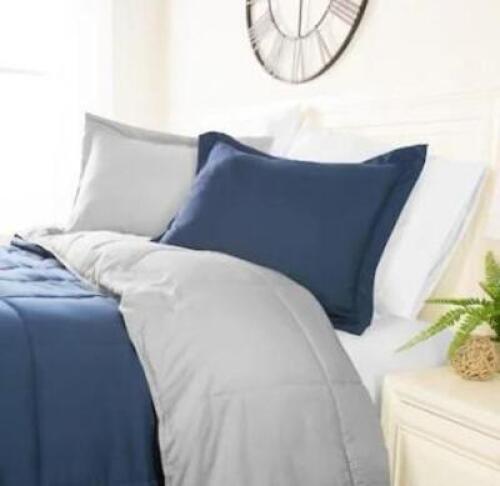 CLARA CLARK DOUBLE FILL QUEEN REVERSIBLE COMFORTER NAVY/GREY