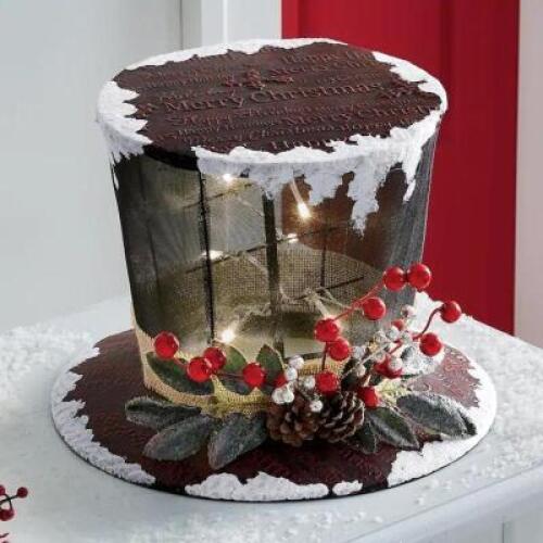 Lit Metal Snowman Top Hat