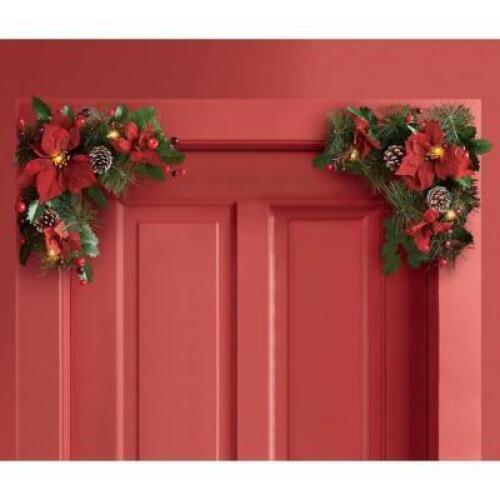(2) Lighted Poinsettia Door Corners