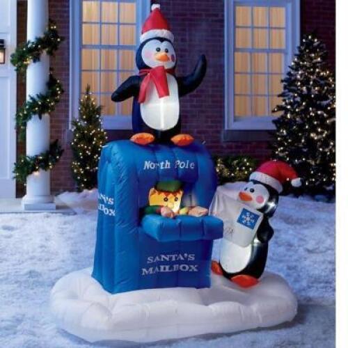 Lighted Santa Mailbox with Penguins Inflatable
