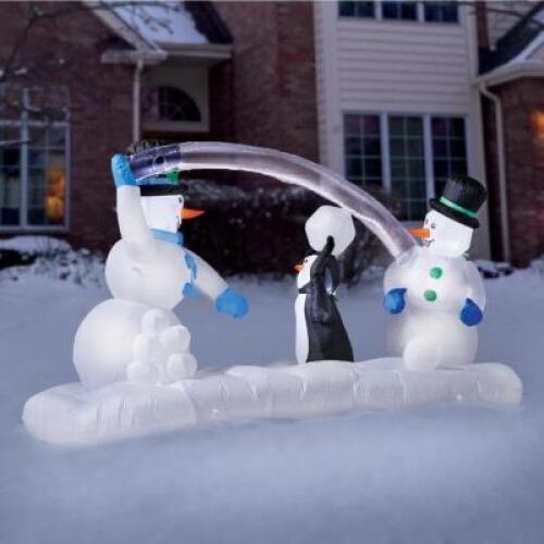 7.5 FT Lit Inflatable Snowmen Throwing Snowball