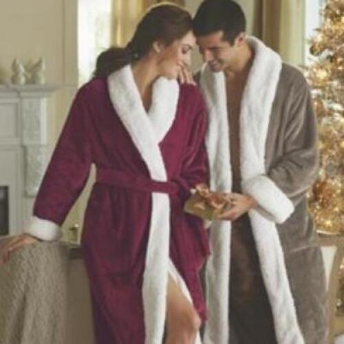 Sherpa Trim Unisex Robe - Brown - 3X