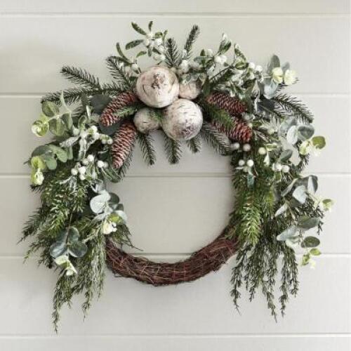 Birch Ornament and White Berry Wreath