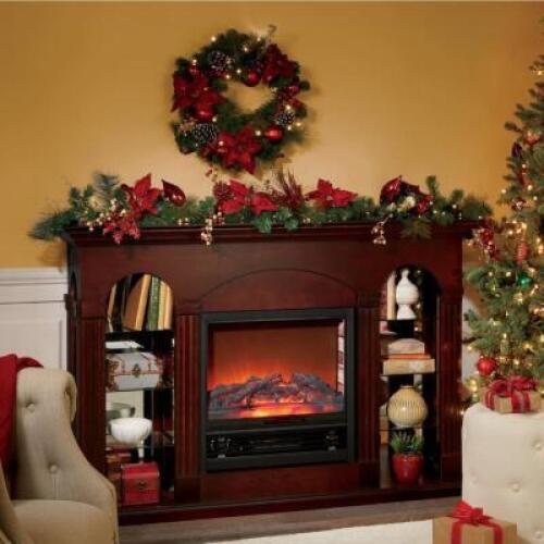 Poinsettia Christmas Wreath and Garland