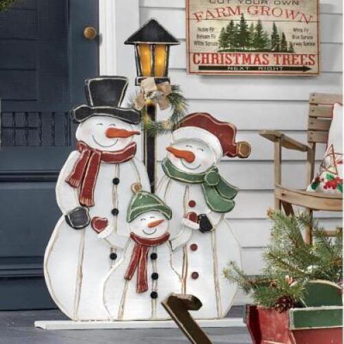 Lighted Chunky Wood Cutouts Snowman Family