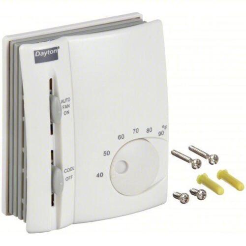 DESCRIPTION: (9) LOW VOLTAGE THERMOSTAT BRAND/MODEL: DAYTON #1UHE7 INFORMATION: COOL ONLY, C/G/RC/TERMINAL DESIGNATIONS, AUTO-ON, ON-OFF, VERTICAL RET