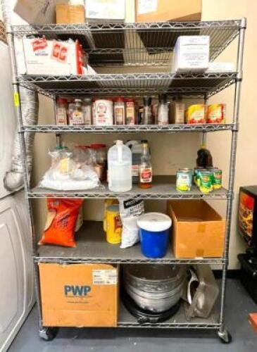 48" X 18" SIX TIER WIRE SHELF - ON CASTERS.