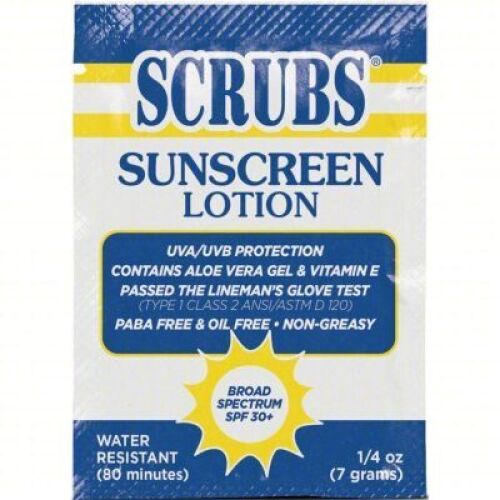 DESCRIPTION: (1) BOX OF (100) SUNSCREEN LOTION BRAND/MODEL: SCRUBS #54VH92 SIZE: 7G RETAIL$: $150.00 EA QTY: 1