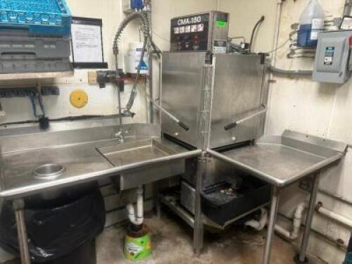 DESCRIPTION CMA HIGH TEMPERATURE SINGLE RACK DISHWASHER W/ STAINLESS SOIL AND CLEAN TABLE. BRAND / MODEL: CMA HTSB ADDITIONAL INFORMATION SN# 166716,