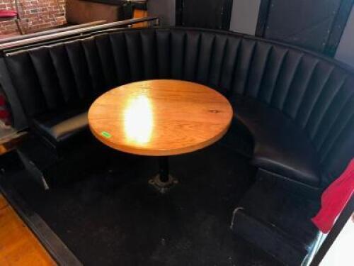 DESCRIPTION 72" U SHAPED BLACK PADDED BOOTH SEATING IN (2) SECTIONS. ADDITIONAL INFORMATION TABLE IS NOT INCLUDED. SIZE 72" LOCATION MAIN BAR QTY 1
