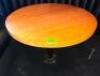 DESCRIPTION 38" HARDWOOD TABLE TOP W/ FLOOR MOUNTED HEAVY DUTY BASE. SIZE 38" R LOCATION MAIN BAR QTY 1
