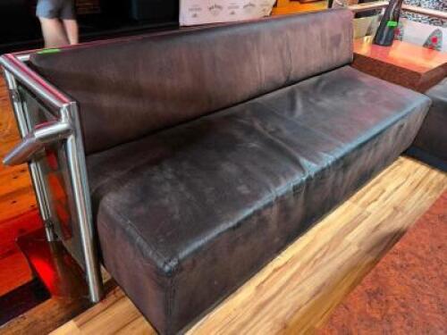 DESCRIPTION 72" PLEATHER COVERED BENCH STYLE CUSHION SEAT. SIZE 72" LOCATION MAIN BAR QTY 1