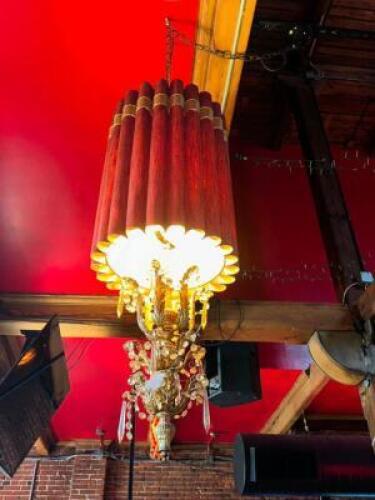 DESCRIPTION (4) 24" RED UPHOLSTERED VINTAGE PENDANT LIGHTS ADDITIONAL INFORMATION NEED LADDER FOR REMOVAL. THIS LOT IS: SOLD BY THE PIECE LOCATION MAI