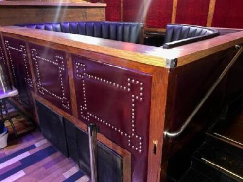 DESCRIPTION 8' X 6' VIP BOOTH SEATING W/ HARDWOOD PANELING ADDITIONAL INFORMATION W/ (2) SEMI CIRCLE BOOTH SEATING SECTIONS AND (1) SERVING TABLE AND