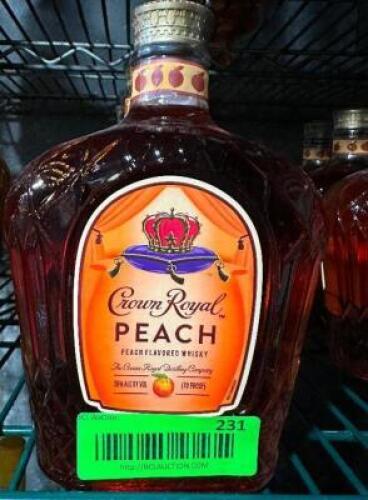 DESCRIPTION (4) BOTTLES OF CROWN ROYAL PEACH THIS LOT IS: SOLD BY THE PIECE SIZE 750 MIL LOCATION KITCHEN QTY 4