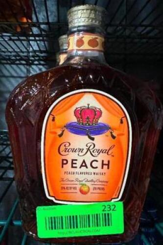 DESCRIPTION (4) BOTTLES OF CROWN ROYAL PEACH THIS LOT IS: SOLD BY THE PIECE SIZE 750 MIL LOCATION KITCHEN QTY 4